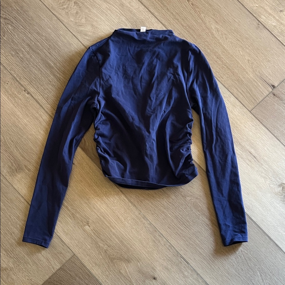 The Drop Navy Long Sleeve Cinched Mock Neck Women's Top Size S